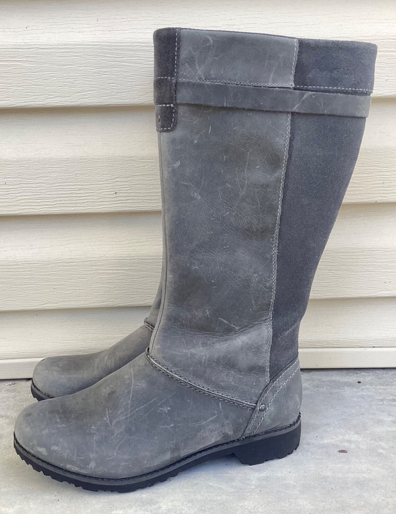 Eddie Bauer Trace Boots, Size 8.5, Gray Side Zip, Leather & Suede, Tall EUC