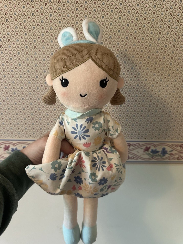 Linzy Toys, Spring Easter Emily Rag Doll with Blue Bunny Ears  Plush Stuffed Toy