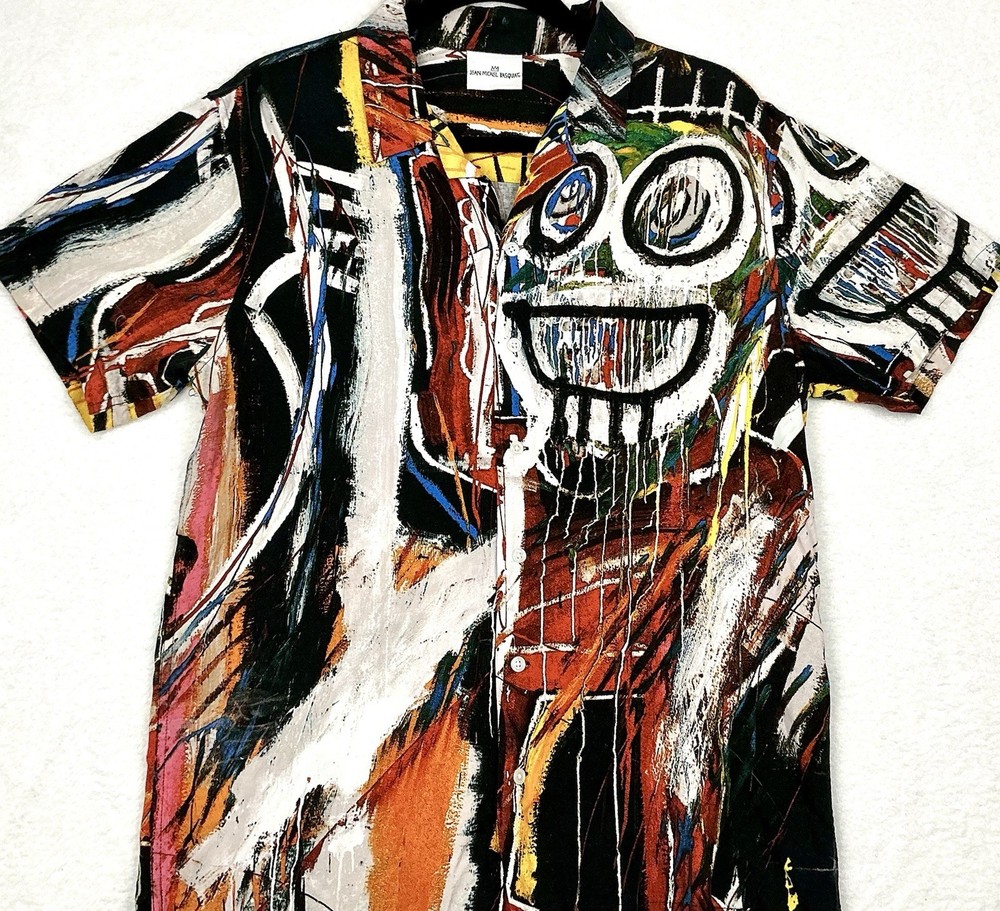 Jean-Michel Basquiat Ripple Junction Abstract Graphic Print Button Shirt Mens M-image