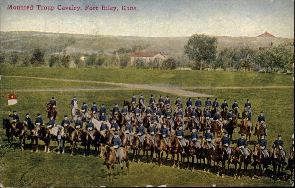 Fort Riley Kansas Mounted Troup Cavalry horses soldiers ~ unused postcard sku699