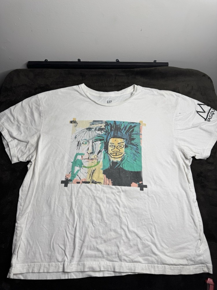 Gap Men's XL White Cotton Graphic Art Crew Neck Short Sleeve T-Shirt