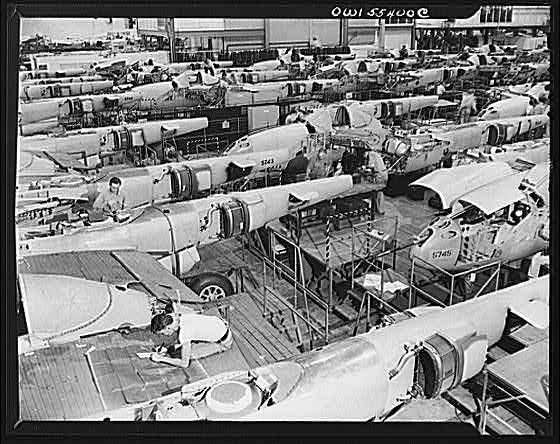 Photo:Detroit Michigan USA 1940s Ford B-24 Liberator Bomber Assembly Plant