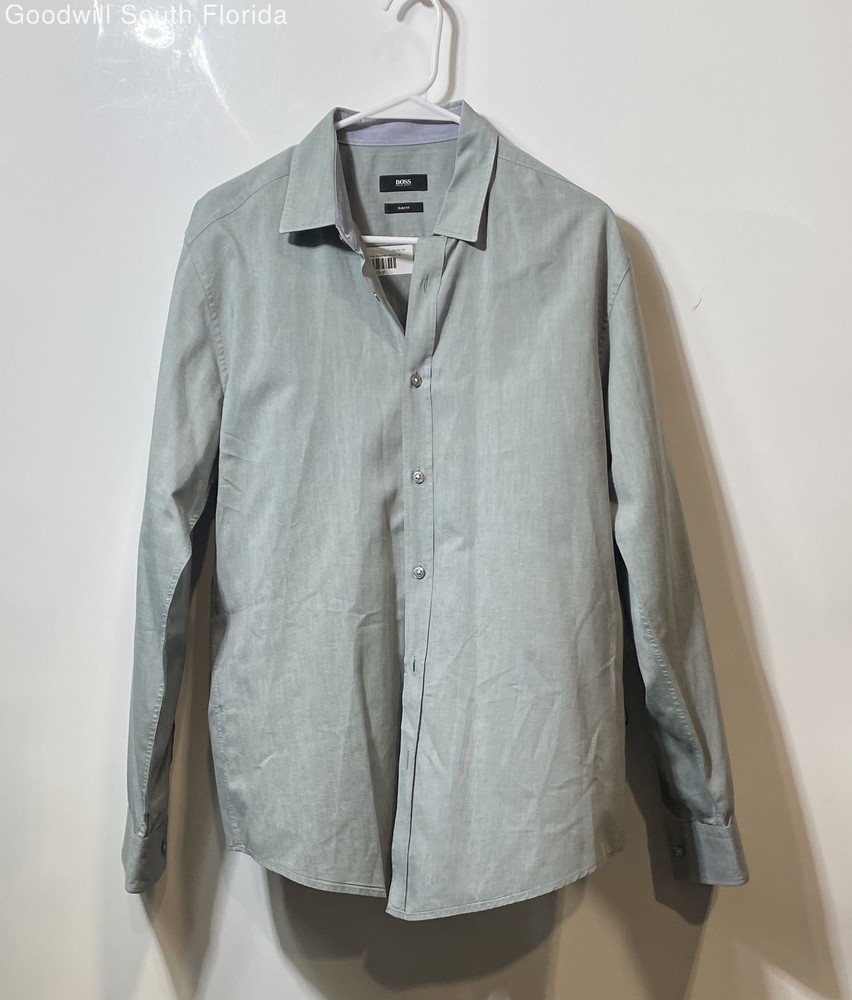 Hugo Boss Mens Green Long Sleeve Slim-Fit Collared Button-Up Shirt Size L
