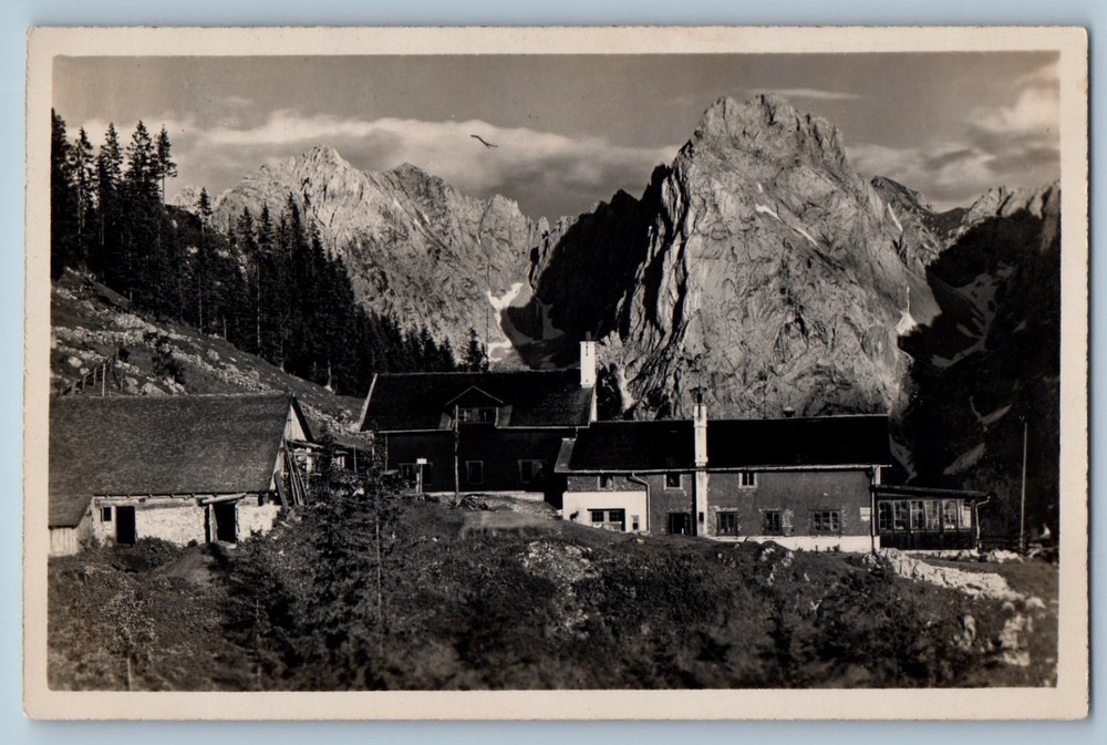 Austria Postcard Kaiser Mountain Accommodation Hut c1930's RPPC Photo-image