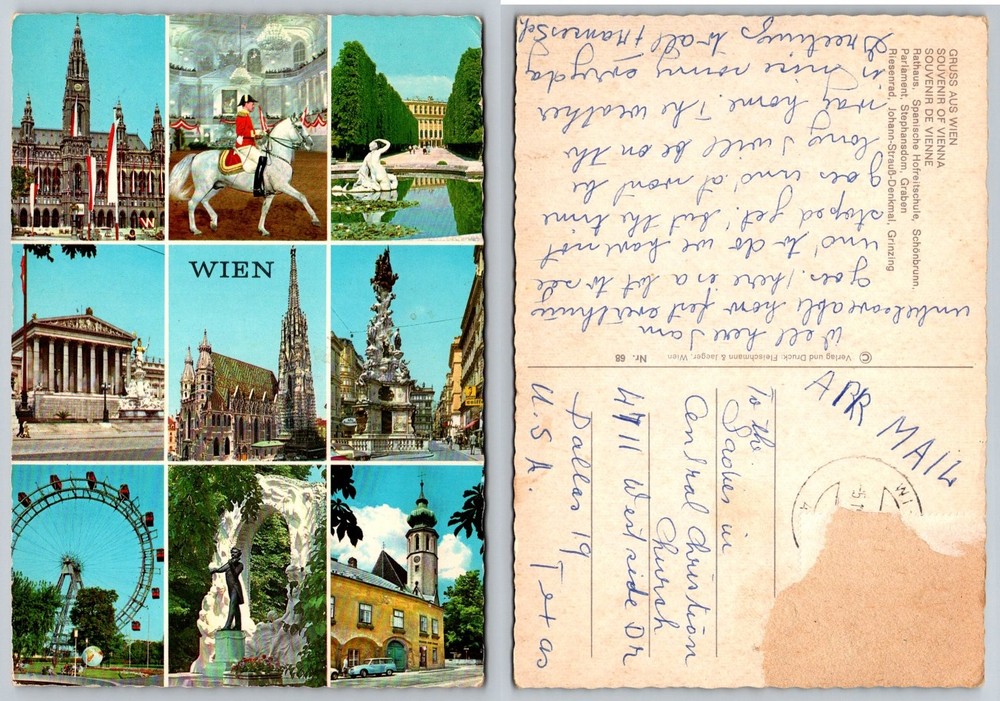 Vintage Vienna Austria Multi-View Postcard - Rathaus, Stephansdom, Schönbrunn