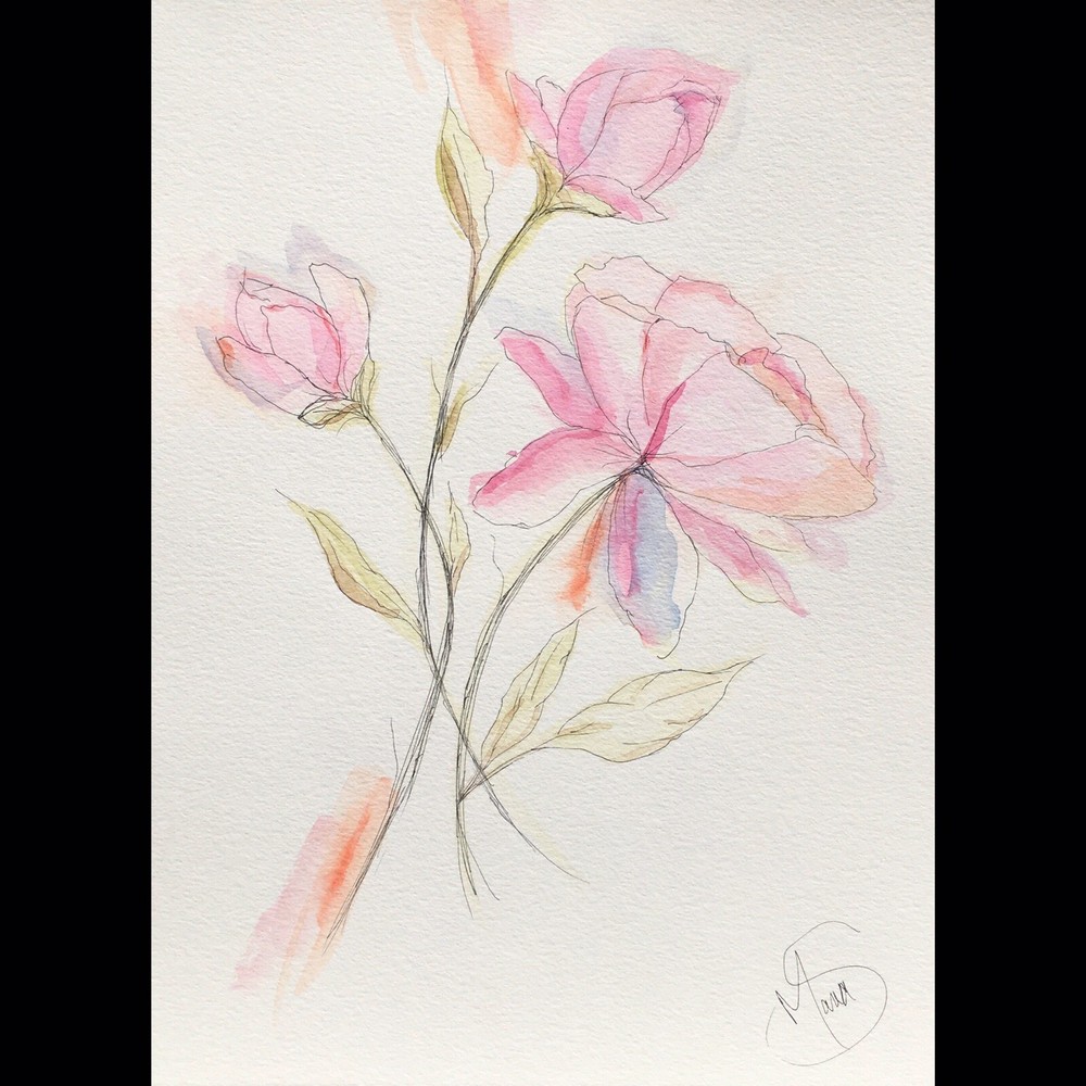 Maria Scalf Flowers Floral Decor ORIGINAL PAINTING Watercolor 9x12 Expressionism