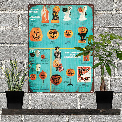 1971 Halloween Blow Mold Advertising Ad Baked Metal Repro Sign 9 x 12 60134