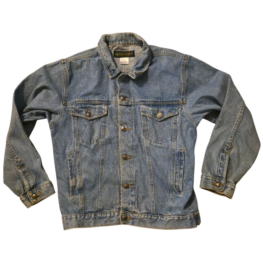 Y2K Logo Club Men's  Denim Medium Trucker Jacket 90's Vintage Chore