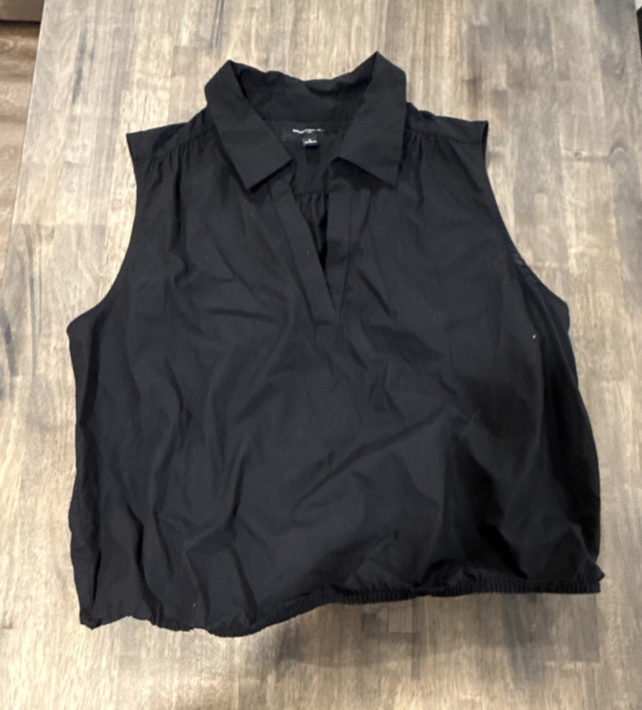 Banana Republic Cotton Collared Blouse Black L Sleeveless Pullover