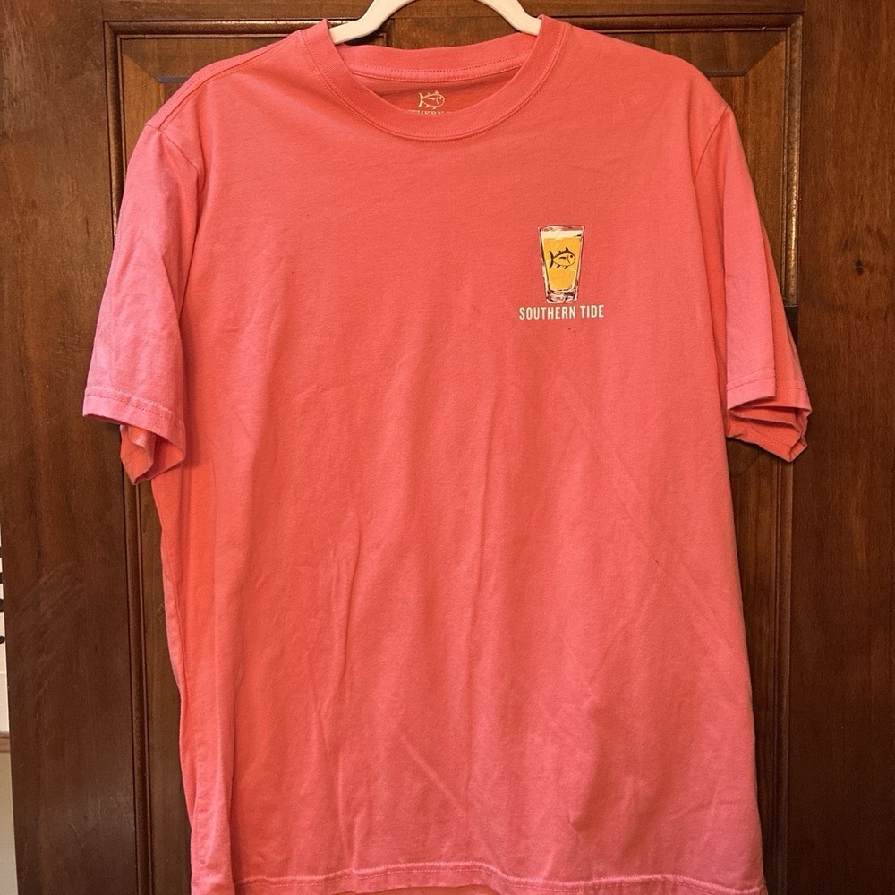 Southern Tide Mens L Pink Short Sleeve Crew Neck Graphic Logo Bar T-Shirt