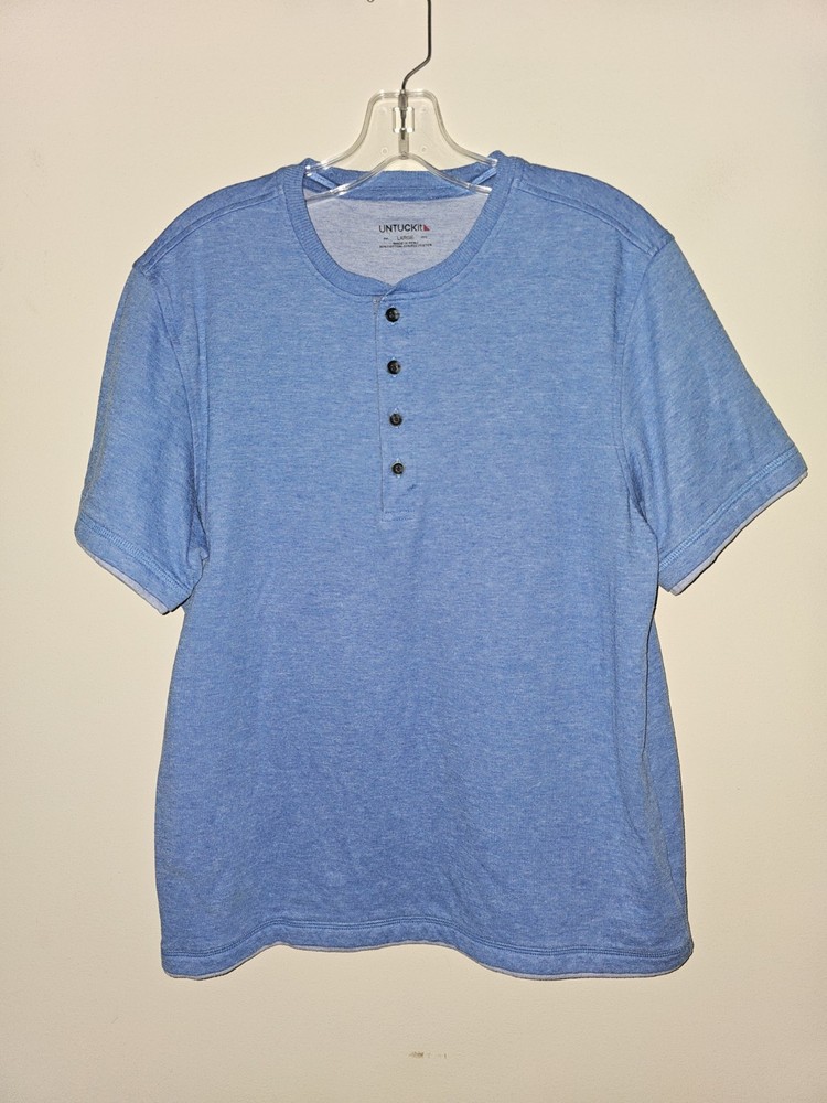 Untuckit 4 Button Heavyweight Large Mens Blue Short Sleeve Henley Tshirt