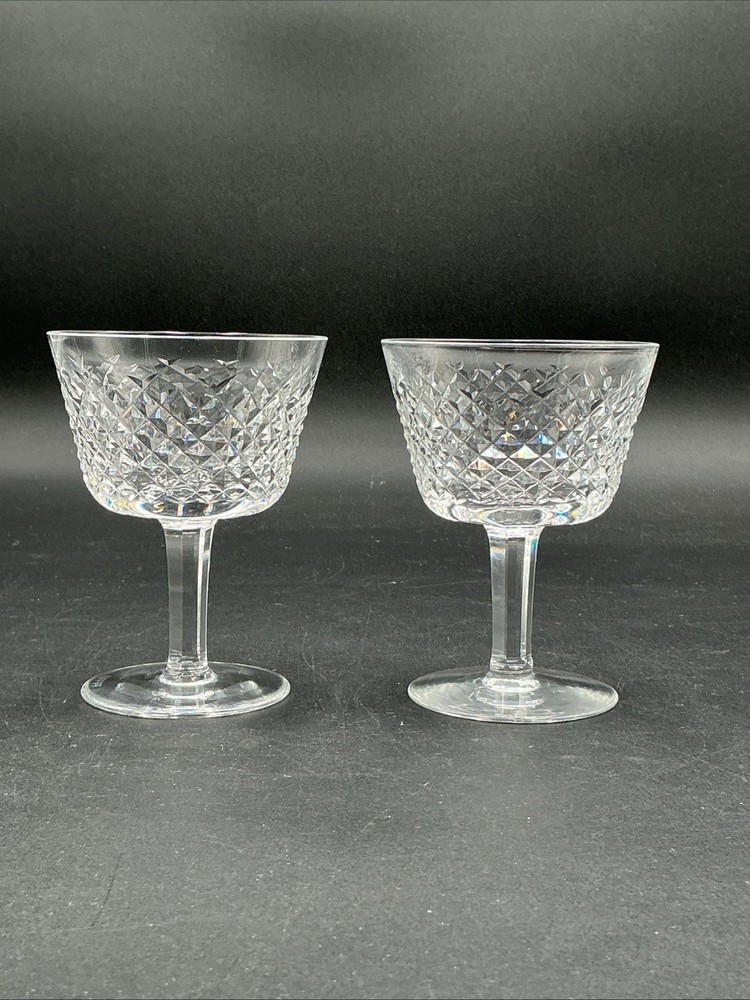 Vintage Waterford Crystal Alana Claret Wine Glasses - Elegant Diamond Cut Pair