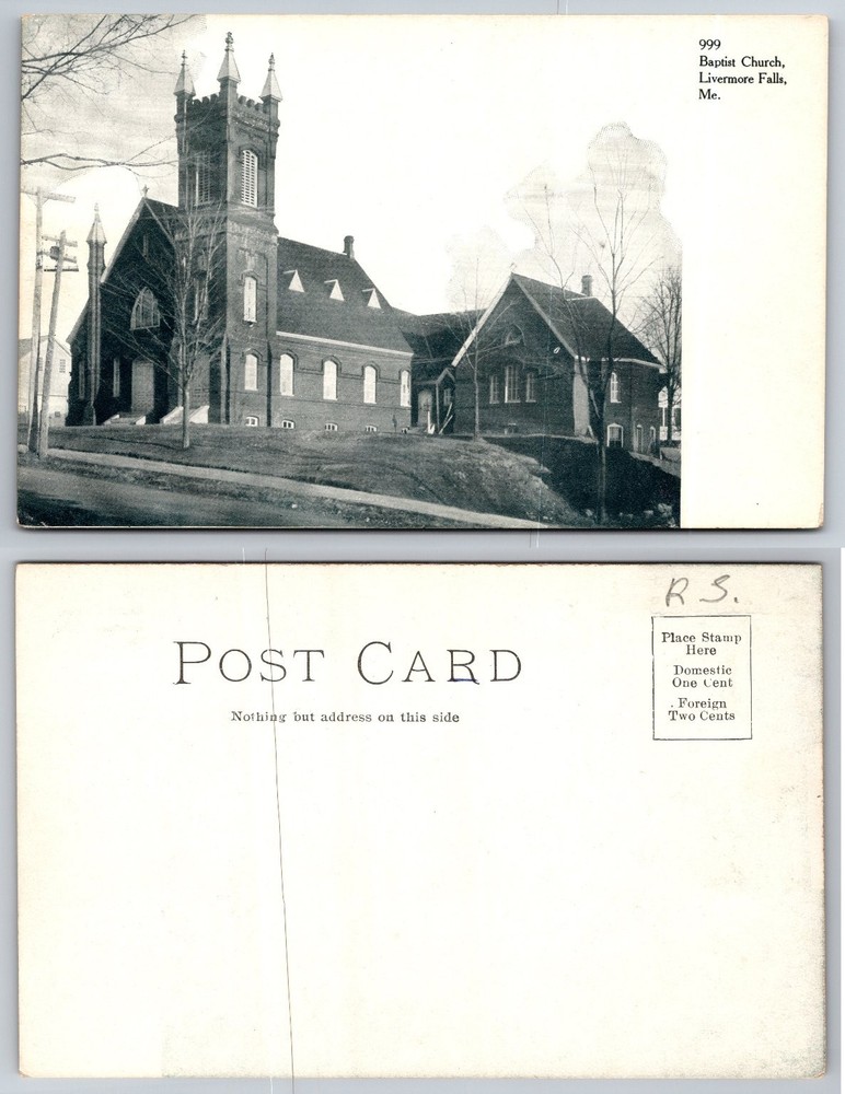 Livermore Falls ME Baptist Church Vintage Postcard c1910s Maine History