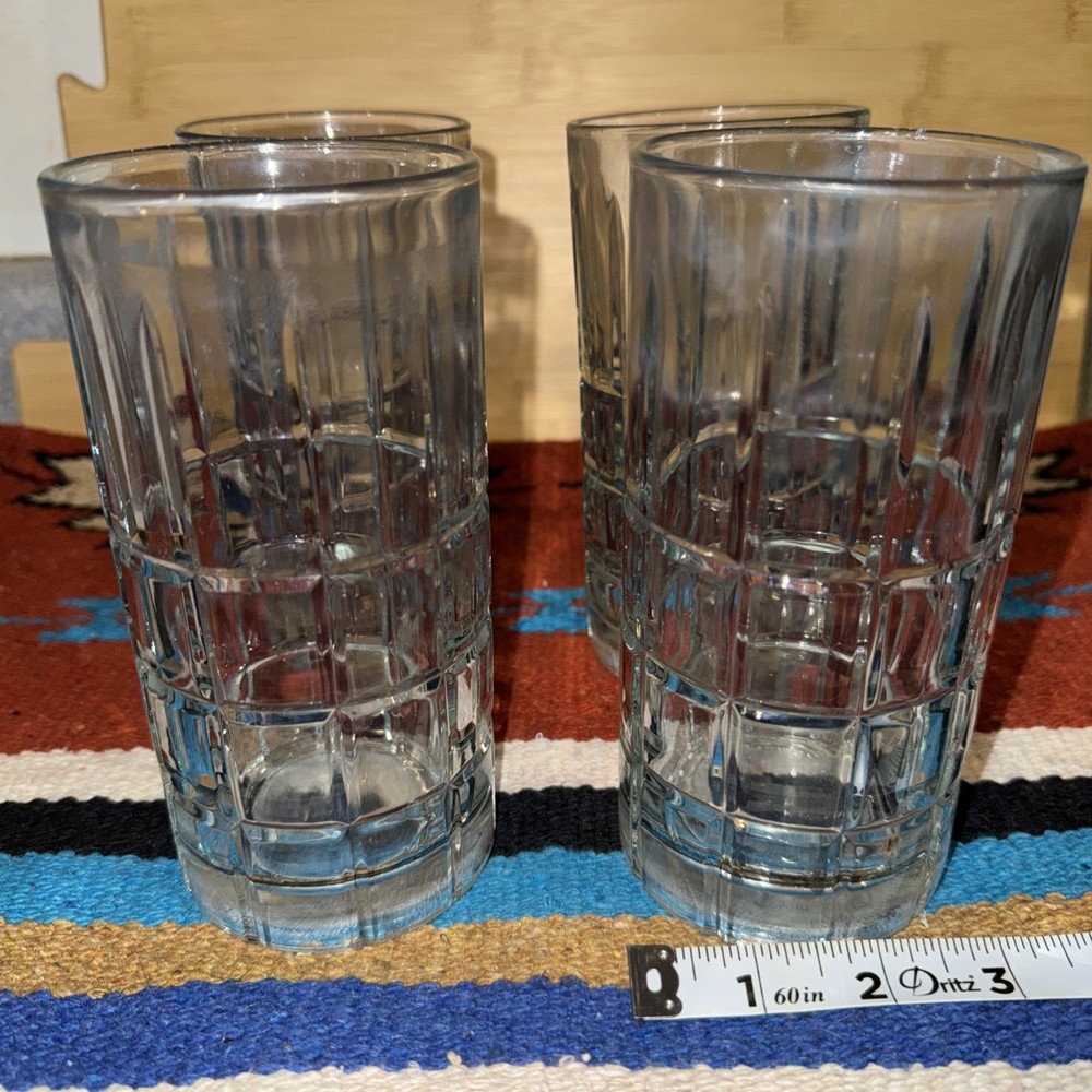 Anchor Hocking Clear Manchester Tartan 16 oz Tumbler Iced Tea Glasses Vintage 6