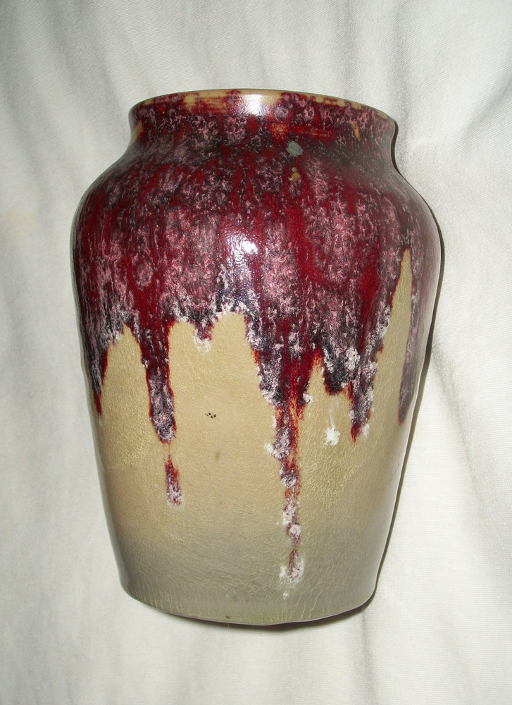 Old North State Art Pottery Vase Red Drip Glaze Nc Sanford
