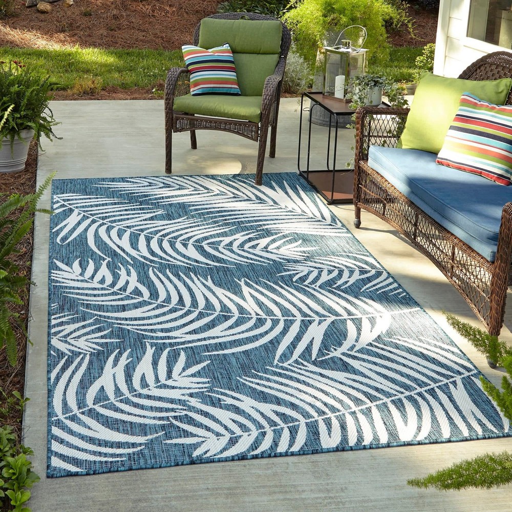 Unique Loom Outdoor Botanical Collection Area Rug - 5 1 X 8 Rectangle Teal/