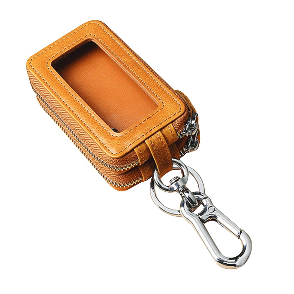 Genuine Leather Double Zipper Keychain Wallet for Car Keys & Purse Organization
