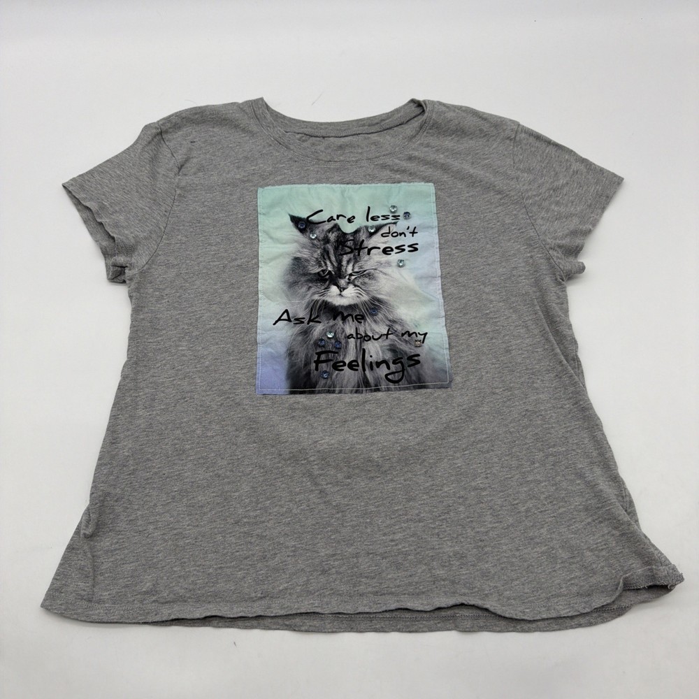 Justice T-shirt Girls Size 12 Y Gray Graphic Print Rhinestone 100% Cotton.#39230