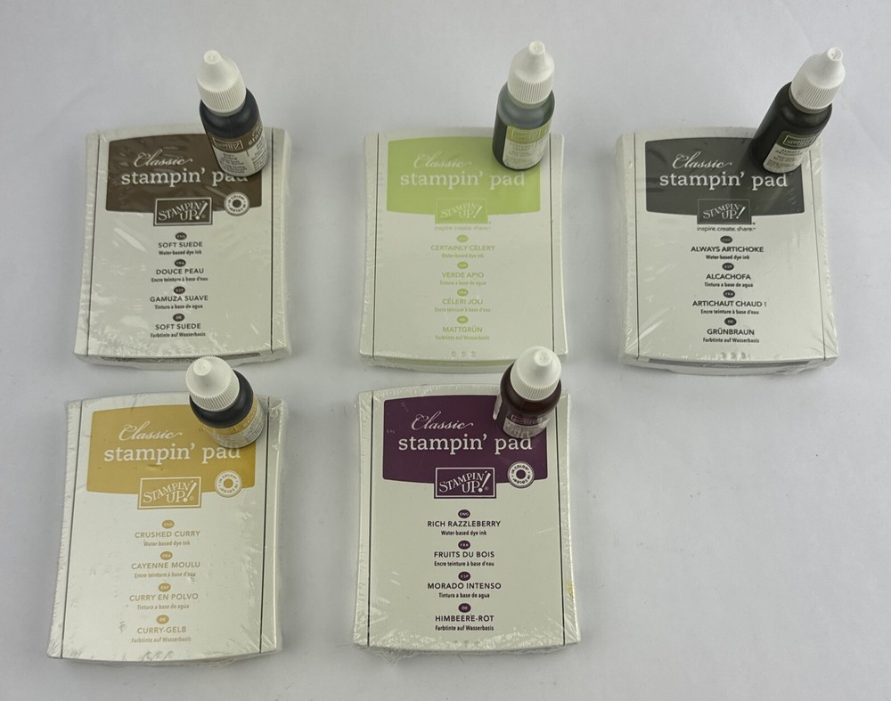 5 Classic Stampin' Up Ink Pads (New) W/ Matching Colors Refill Bottles (Used)