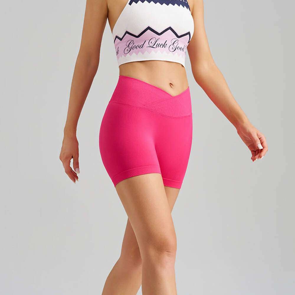 NNEDSZ Seamless High-Waisted Rose Red Yoga Shorts with Tummy Control Size M
