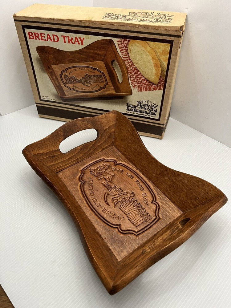 Vintage Cape Craftsmen Our Daily Bread Hand Carved Wood Wooden Bread Tray