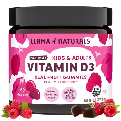 Llama Naturals Real Fruit Vitamin D3 Gummies Kids & Adults No Added Sugar Can...