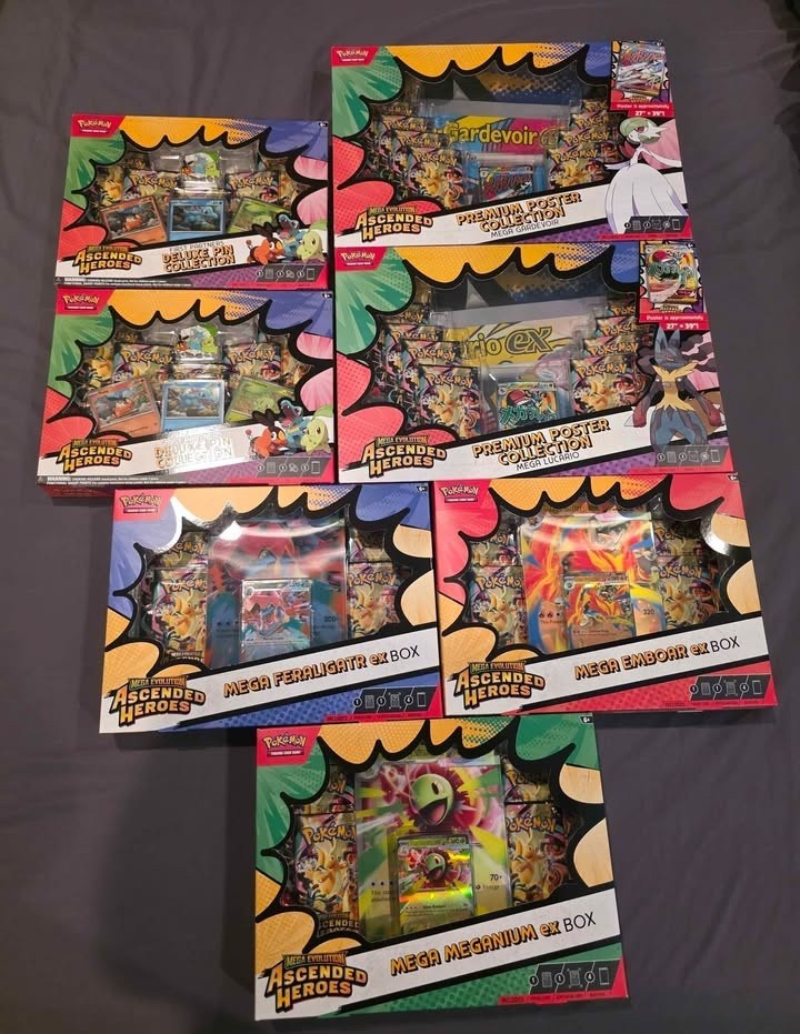Ascended Heroes Pokémon Collection Lot Poster Collection,Pin and Mega Ex Lot