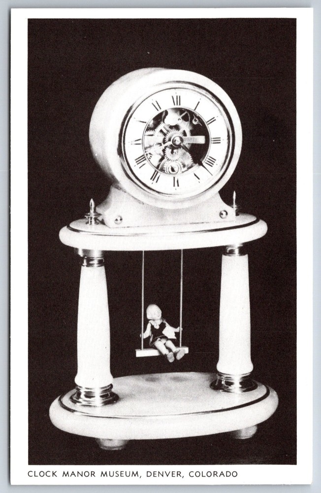 Denver Colorado~Swinging Doll Clock @ Hagans Manor Museum~B&W~Vintage Postcard