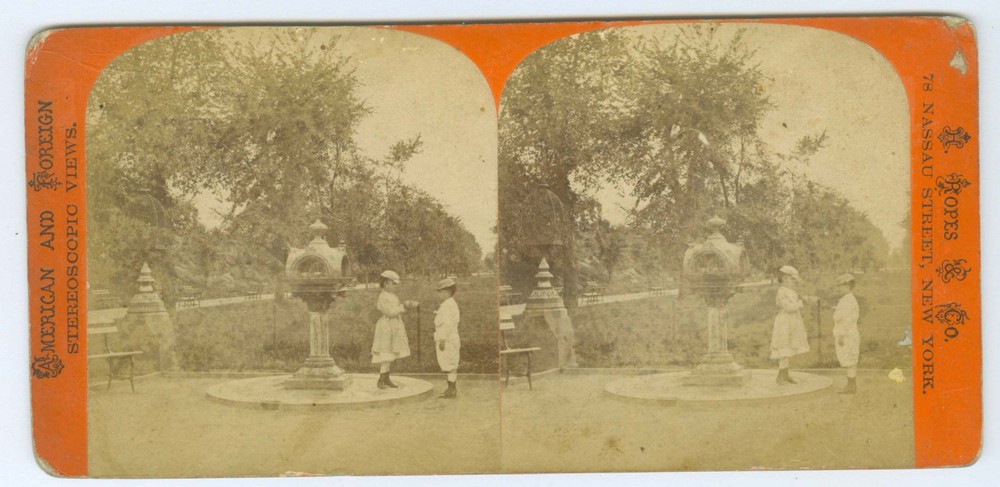 B2635~ NEW YORK - Central Park Drinking Fountain Stereoview- By H. Ropes & Co –
