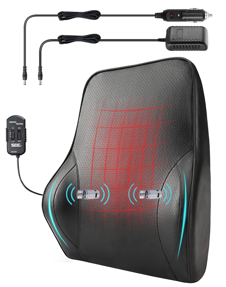 Lumbar Support Pillow for Car, Back Support with Vibrating Motors 12V, for Dr...