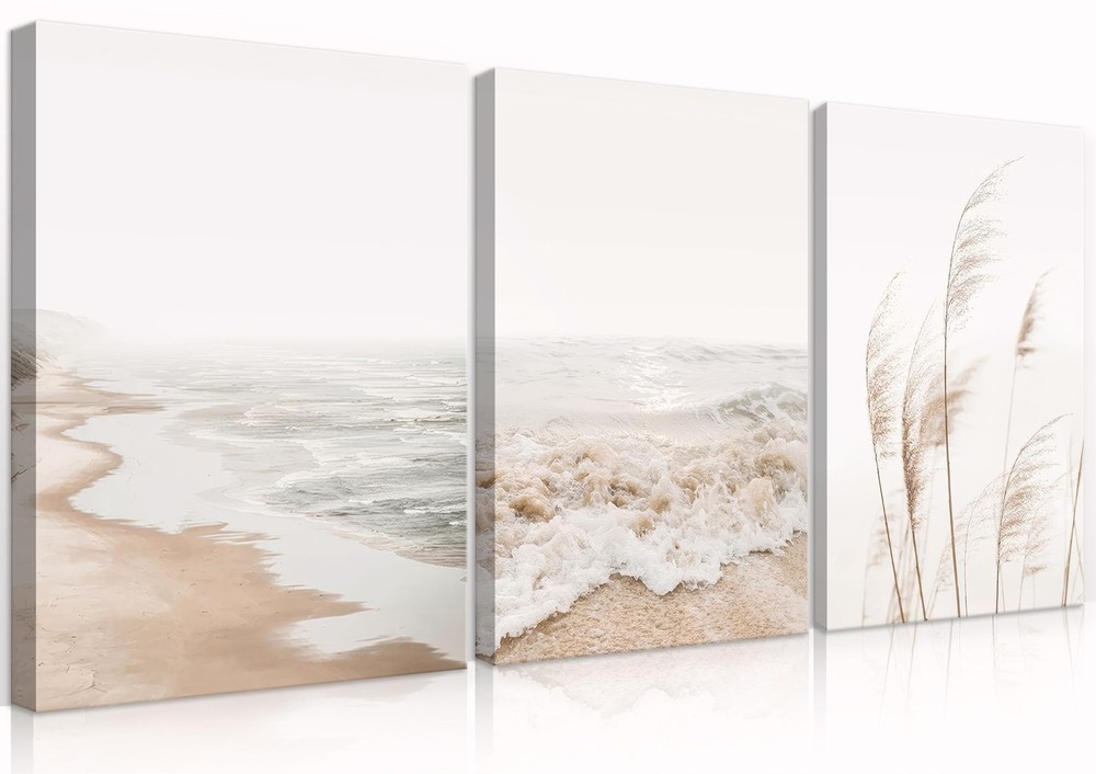 Neutral Beach Coastal Canvas Wall Art Beach Boho Botanical Pampas Grass Wall ...
