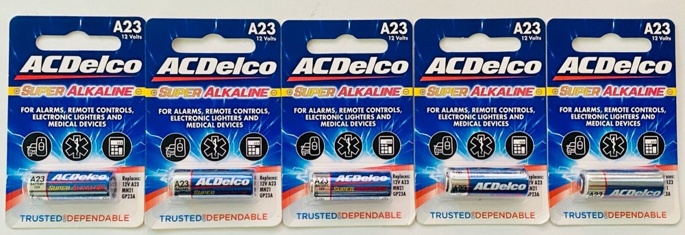 ACDelco Super ALKALINE A23 BATTERY 12 VOLT - New Factory Sealed, 5 Packs!