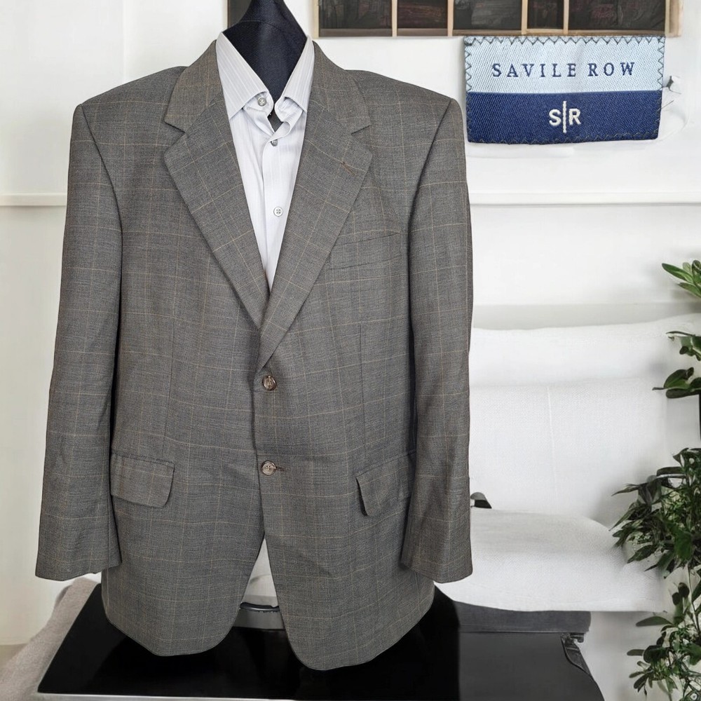 Saville Row Sport Coat Blazer Mens 42R Brown Windowpane Wool