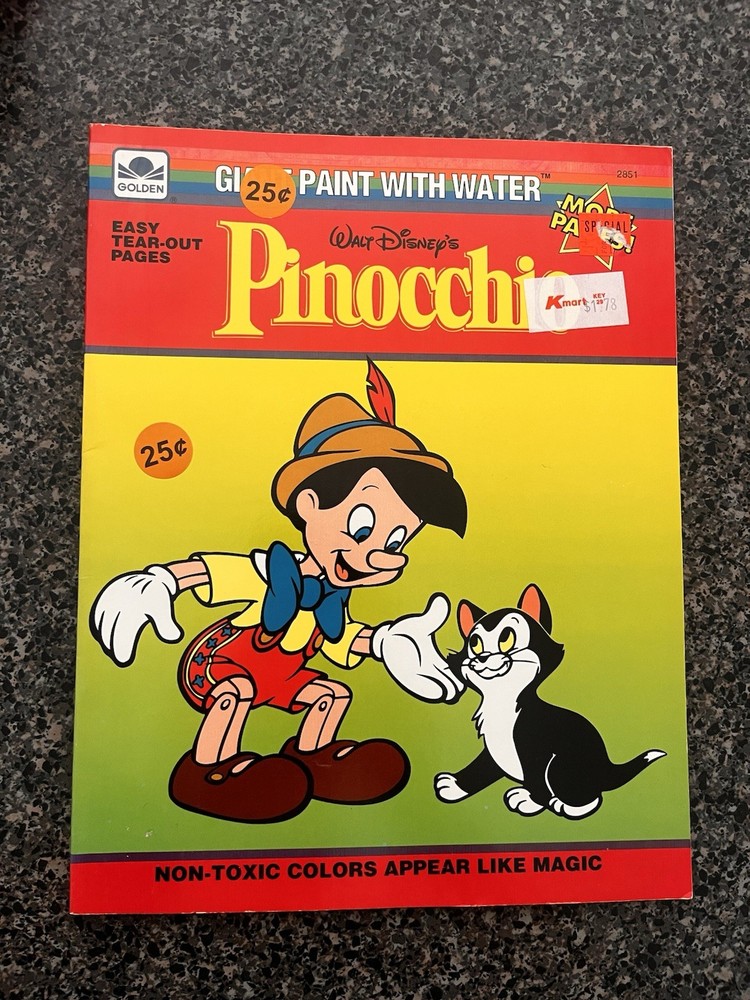 Vintage Golden Walt Disney's Pinocchio Paint With Water Book  1992 New