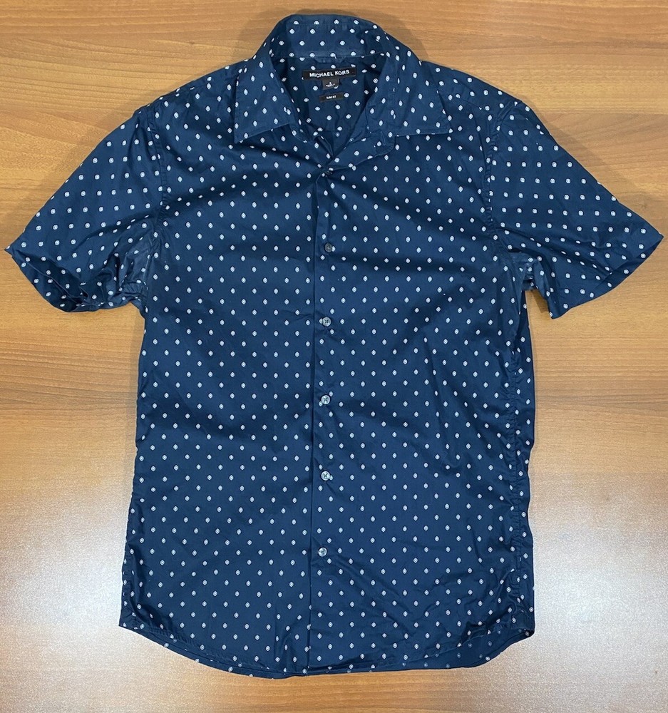 Michael Kors Shirt Men’s Small Slim Fit Short Sleeve Geometric Navy