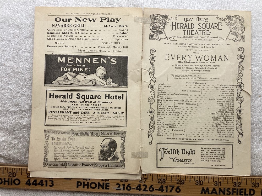 1911 Lew Fields Herald Square Theatre New York Every Woman Playbill  Vtg