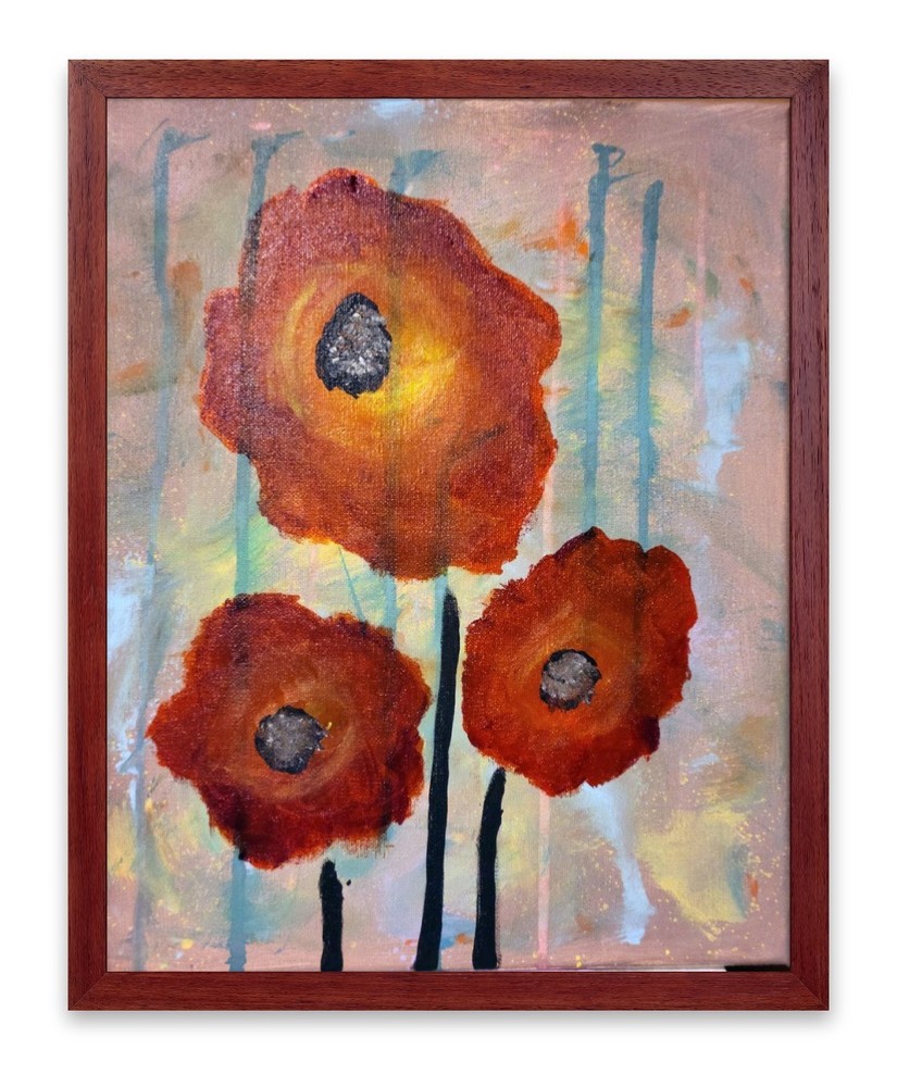 Original Red Poppy Abstract Painting Flowers Acrylic Canvas Wall Art 11x14 OOAK