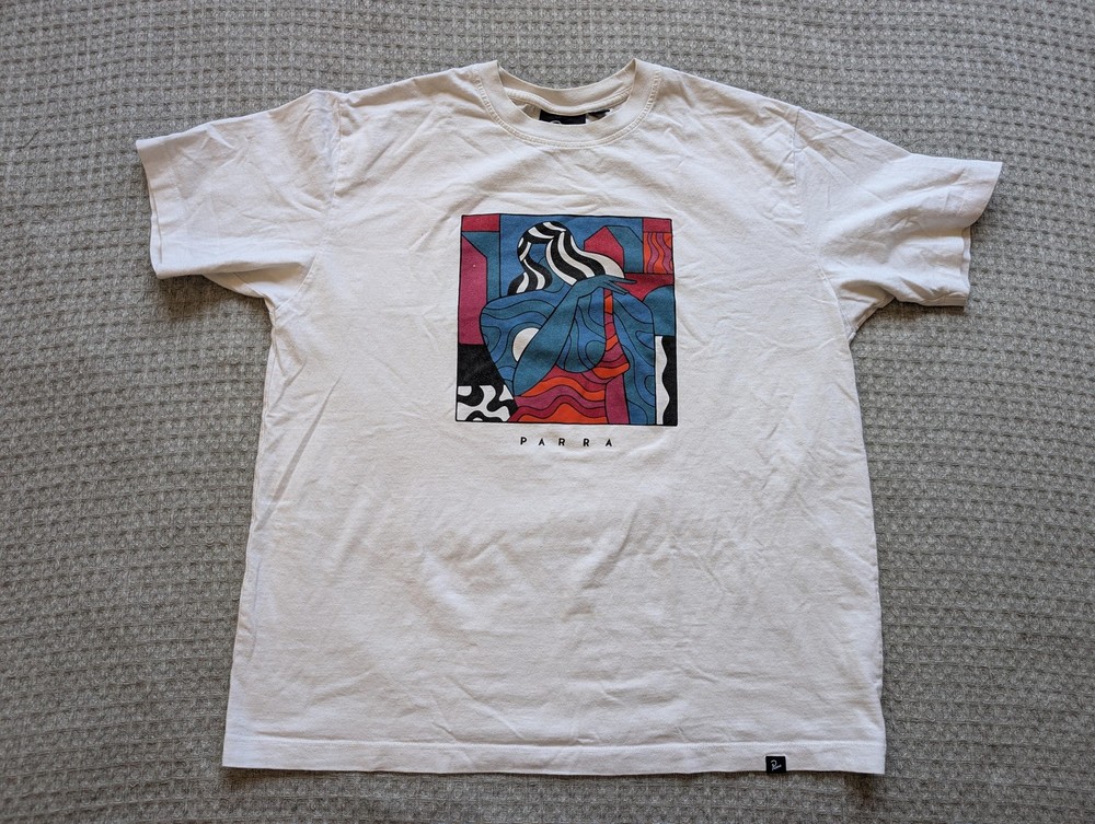 Parra Shirt Mens Medium White Abstract Art Woman Graphic Tee Made Portugal-image