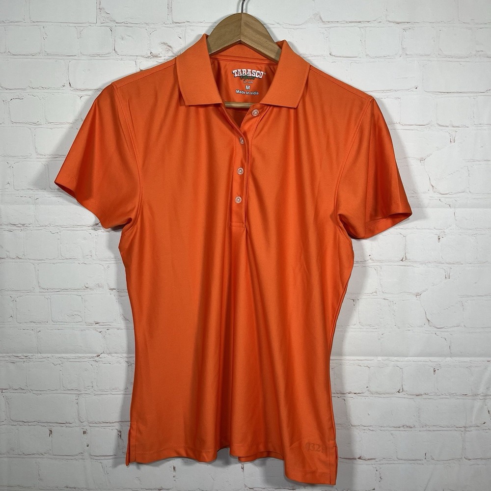 Tabasco Sport Womens Orange Flip Collar Polo Shirt Size M Short Sleeve