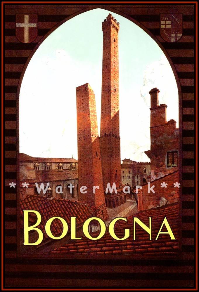 1928 Vintage Bologna Italy Travel Poster Retro Italian Wall Art Decor  