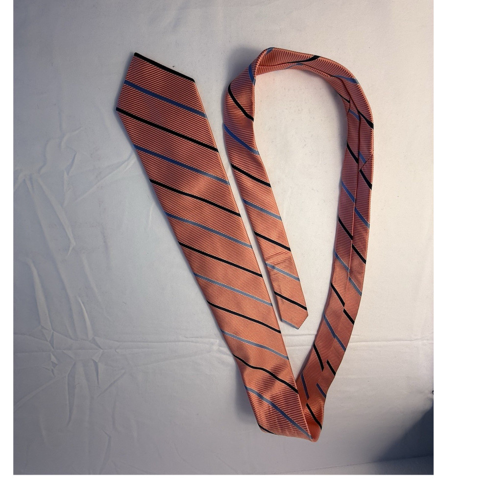 Nautica Men's Pink Blue Black Striped 100% Silk Woven Logo Tie One Size