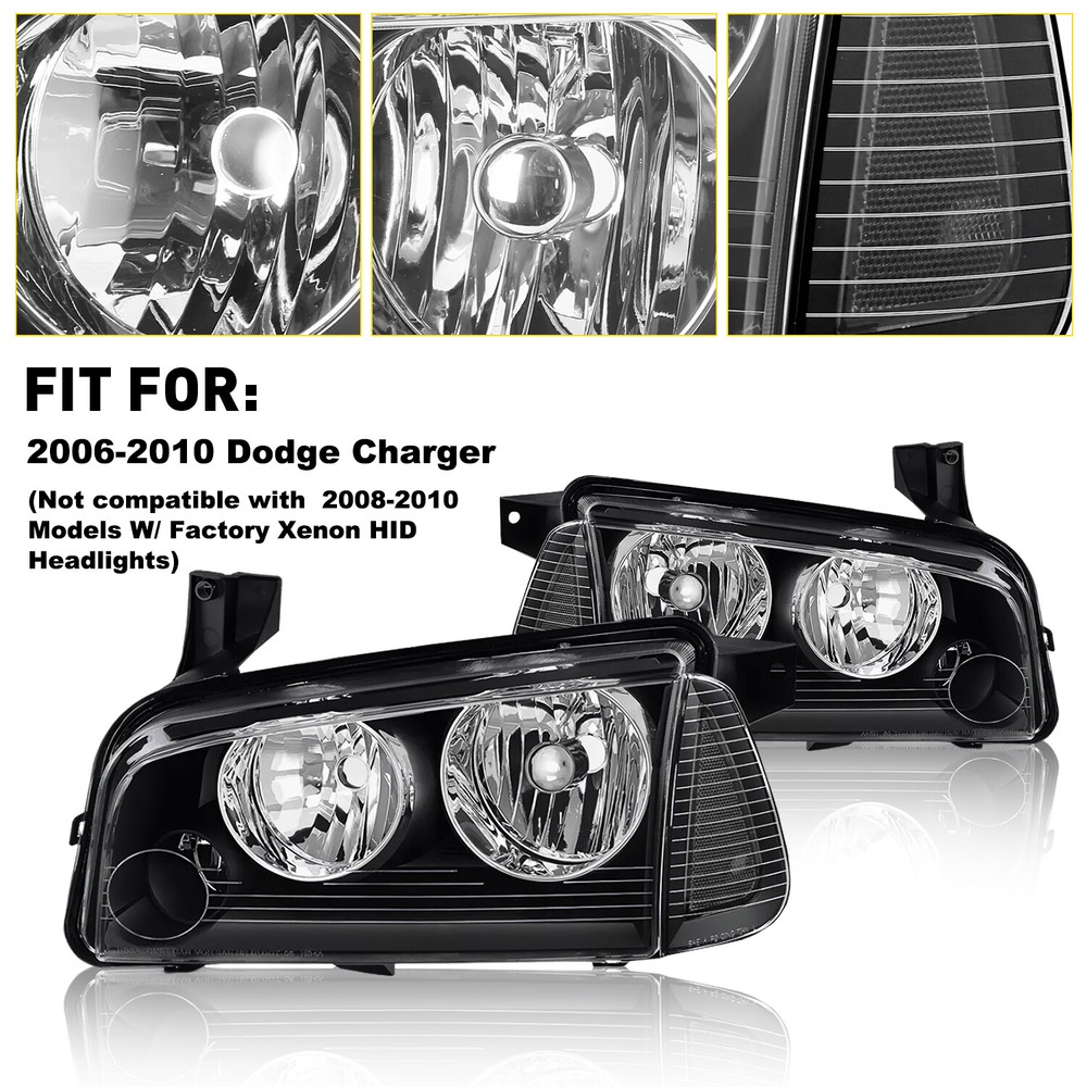 Headlight Assembly Halogen For 2006-2010 Dodge Headlamp Left & Right Pair S
