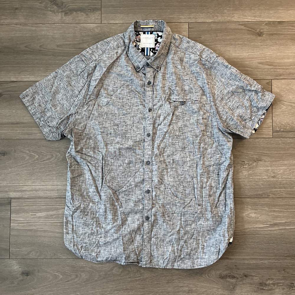 Denim & Flower Ricky Singh Mens XL Button Up Short Sleeve Shirt Gray