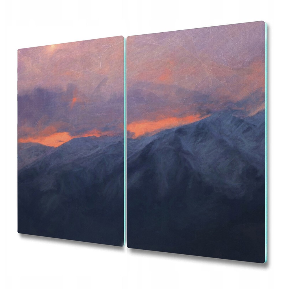 Glass Worktop Saver Featuring Dramatic Mountains Evening Landscape Painting 2x30x52 Inches
