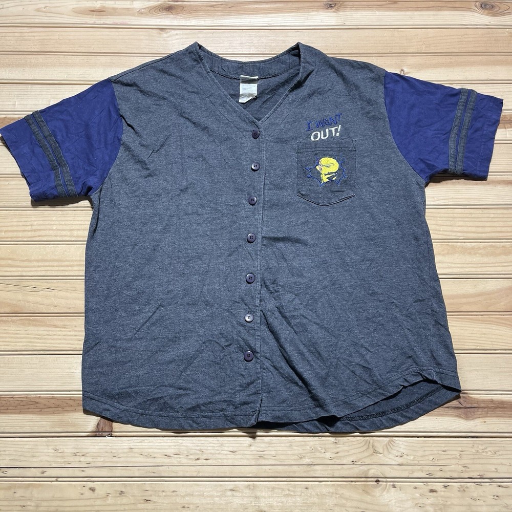 Vintage  90s Looney Tunes Tweety Bird Embroidered Baseball Jersey Size XL