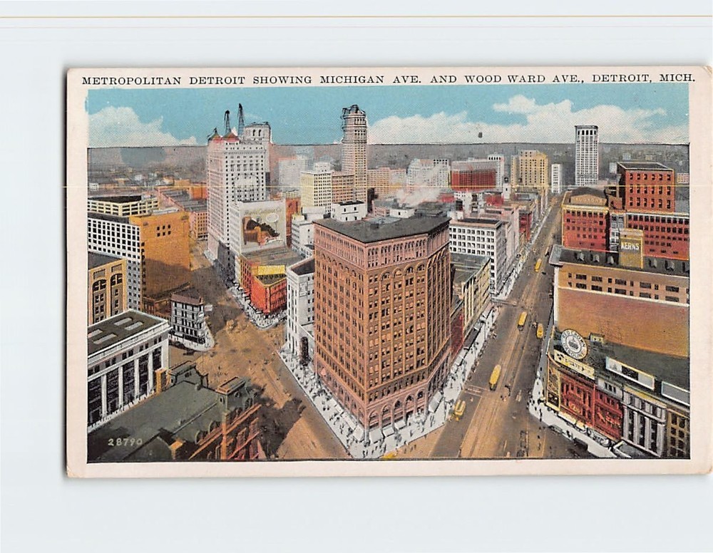 Postcard Metropolitan Detroit Showing Michigan Ave. & Woodward Ave. Michigan USA