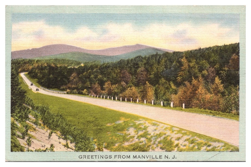 Vintage Manville NJ Scenic Road Mountain View Linen Postcard 1943 Tichnor