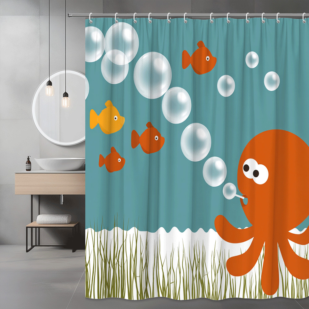 Octopus Fish Bubble Shower Curtain Ocean Graphic
