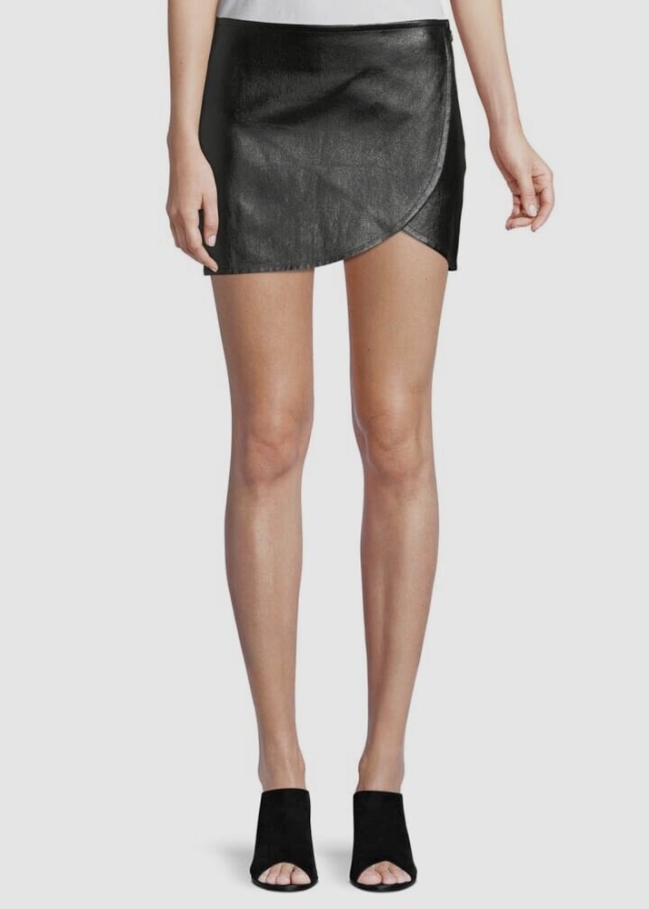 Helmut Lang Women's Black Lamb Leather Mini Overlap Skirt Size 6