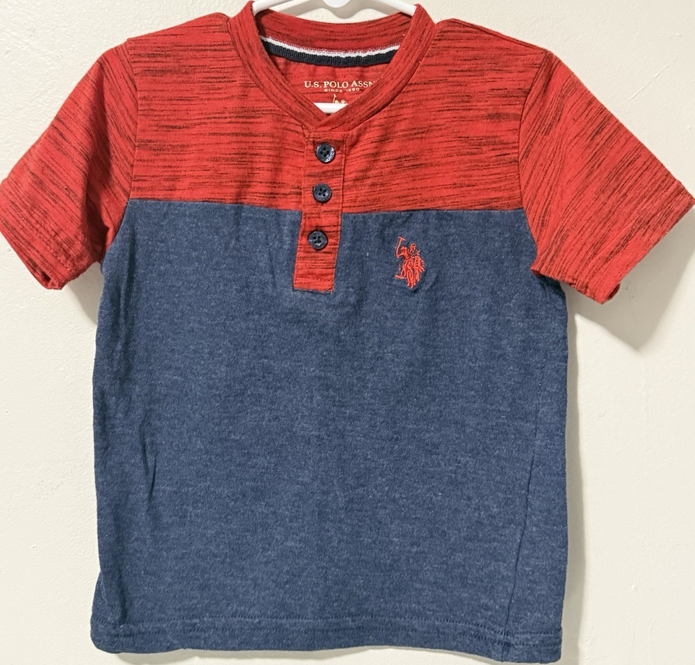 U.S. Polo Assn. Boys 3T Red Blue Colorblock Henley Short Sleeve T-Shirt